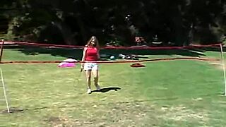 Two small tits teen lesbians give their holes real pussy pummeling pleasure outdoors