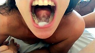 Aprilbigast takes extreme deepthroat and cum swallowing for a bdsm teen