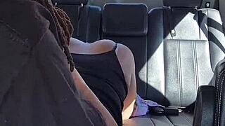 Big black cock in a parking lot, as a brunette amateur spreads her legs for it