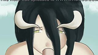 Albedo passionately gives a mean blowjob to her master in Overlord