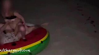 at full moon party, cute thai beauty gets wild on public beach with me