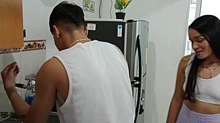 Hot Latina gets her throat fucked by a plumber