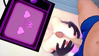 3D cartoon of horny TV woman in toilet parody