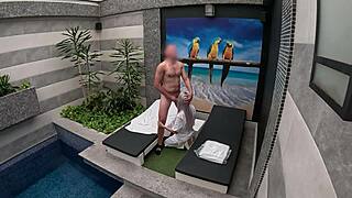 Young hotel maid gives old man a surprise blowjob