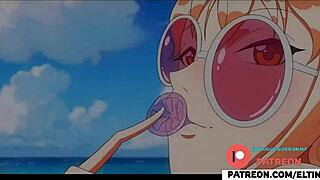 Big-titted Nami enjoys beach sex with cum inside her