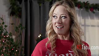 Horny step sisters indulge in sensual Christmas gift