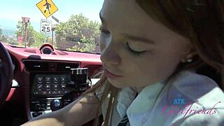 Mazy Myers amateur babe, uh, drivin' lesson turns into pussy play and suckin' cock in car gfe pov